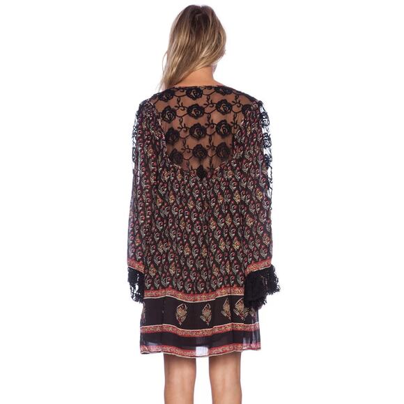 Free People Nomad Printed Formal Chiffon Black Combo Tunic Dress Large - Picture 2 of 11